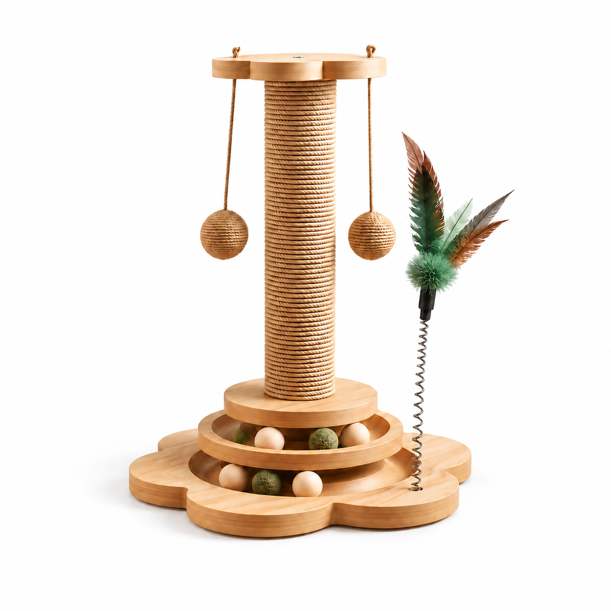 PETMANYA Solid Wood Cat Scratching Activity Center