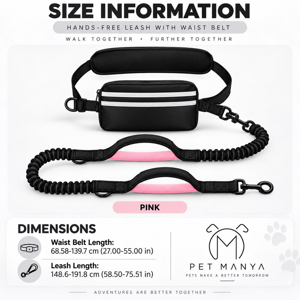 PETMANYA Reflective Hands-Free Running Single Leash in Pink - product photo