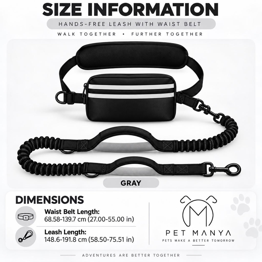 PETMANYA Reflective Hands-Free Running Single Leash in Gray - product photo