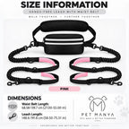 PETMANYA Reflective Hands-Free Running Double Leash in Pink - product photo