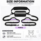 PETMANYA Reflective Hands-Free Running Double Leash in Purple - product photo