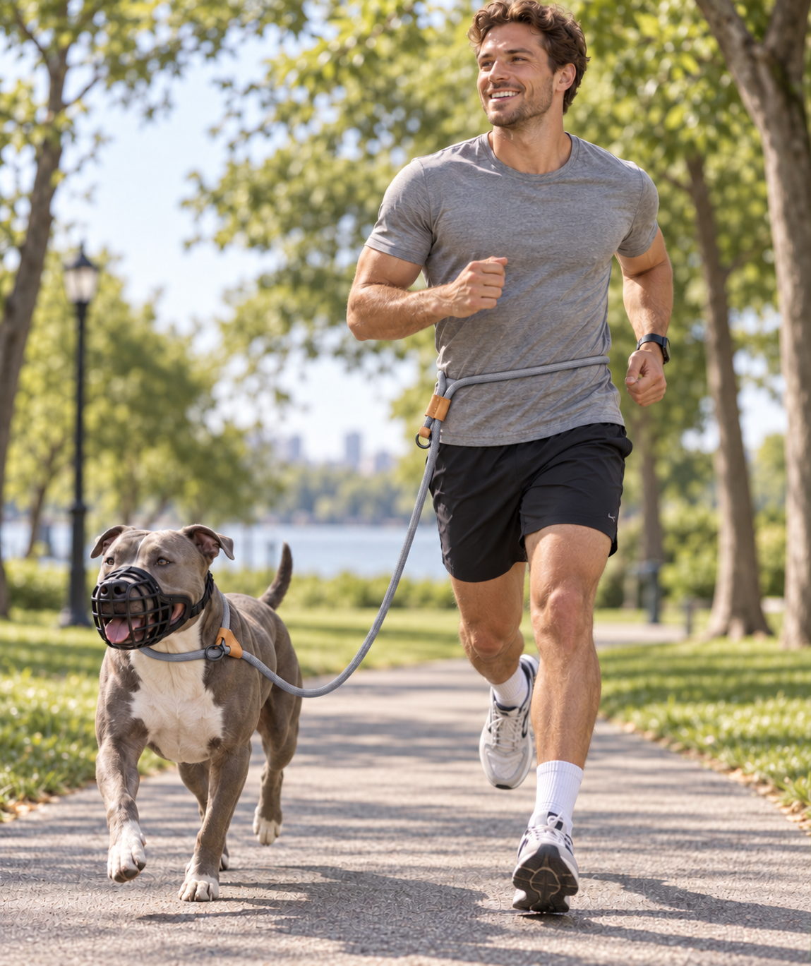 PETMANYA Adjustable Hands-Free Dog Leash - adjustable waist belt for a flexible fit