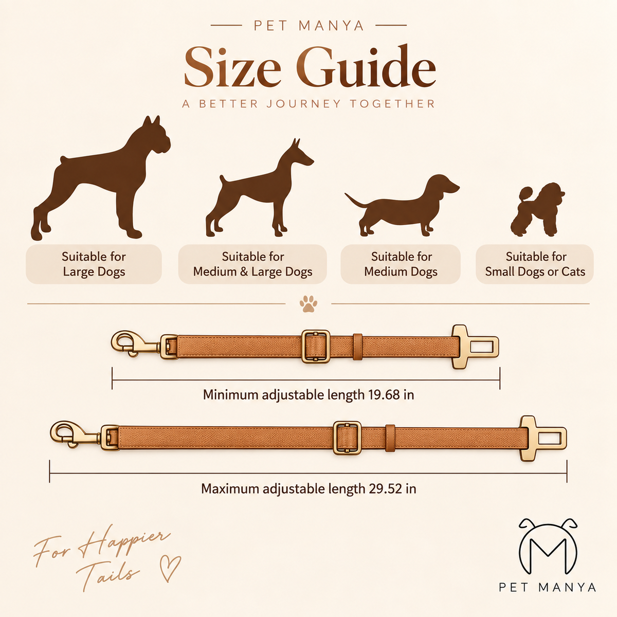 PETMANYA Adjustable Pet Car Safety Tether - suitable for dogs and cats