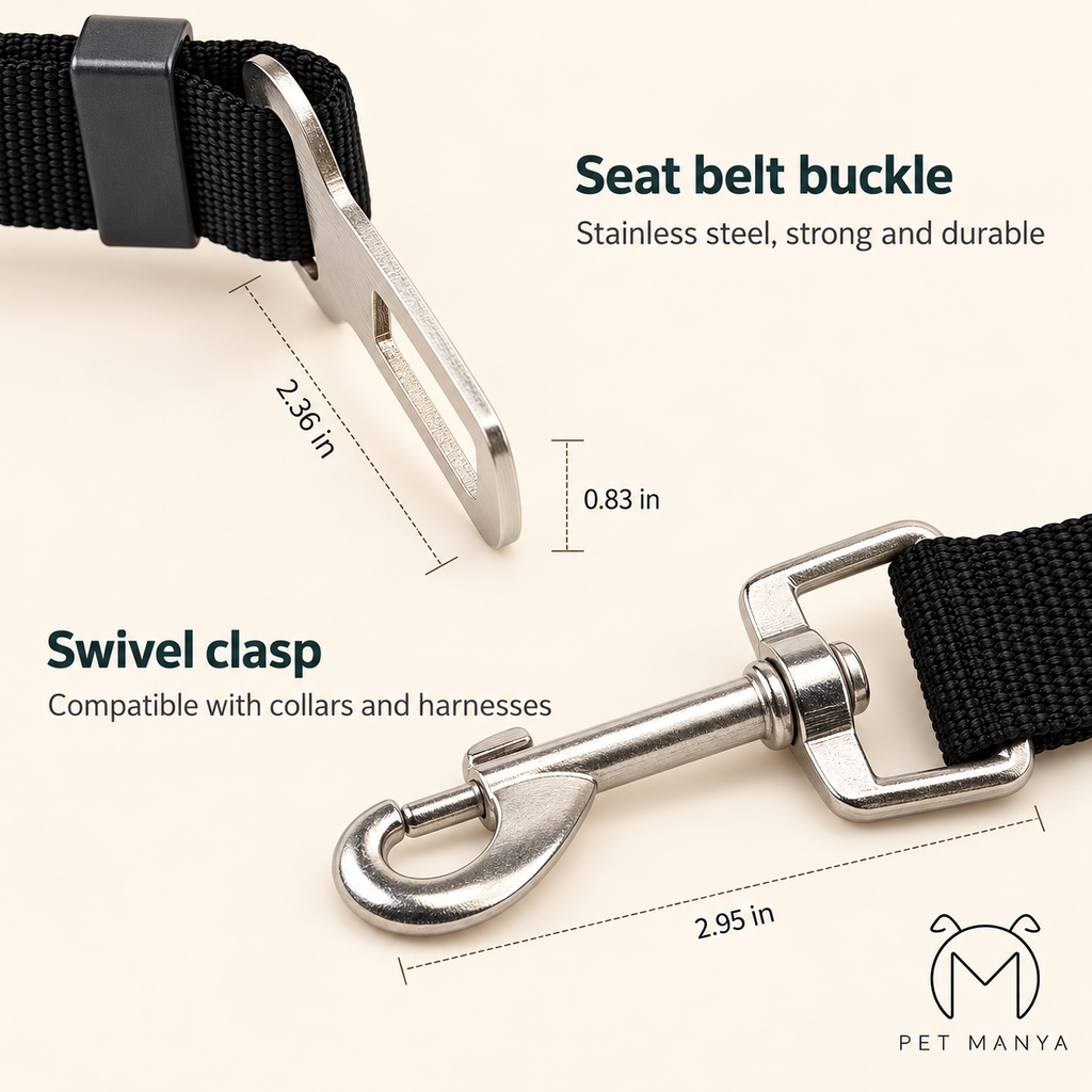 PETMANYA Adjustable Pet Car Safety Tether - connects a pet harness to the seat-belt system