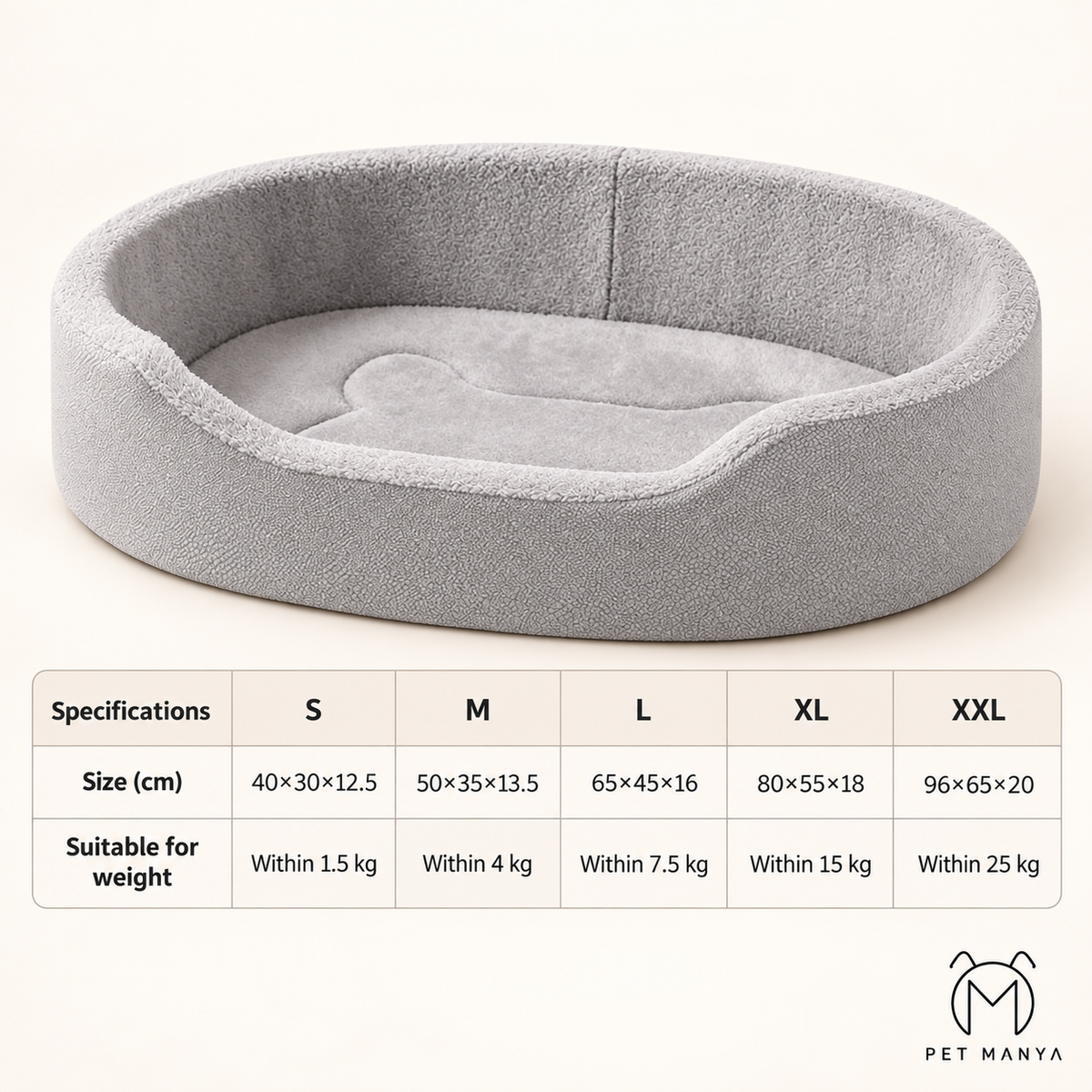 PETMANYA Detachable Boat-Shaped Dog Bed - bed size and fit reference
