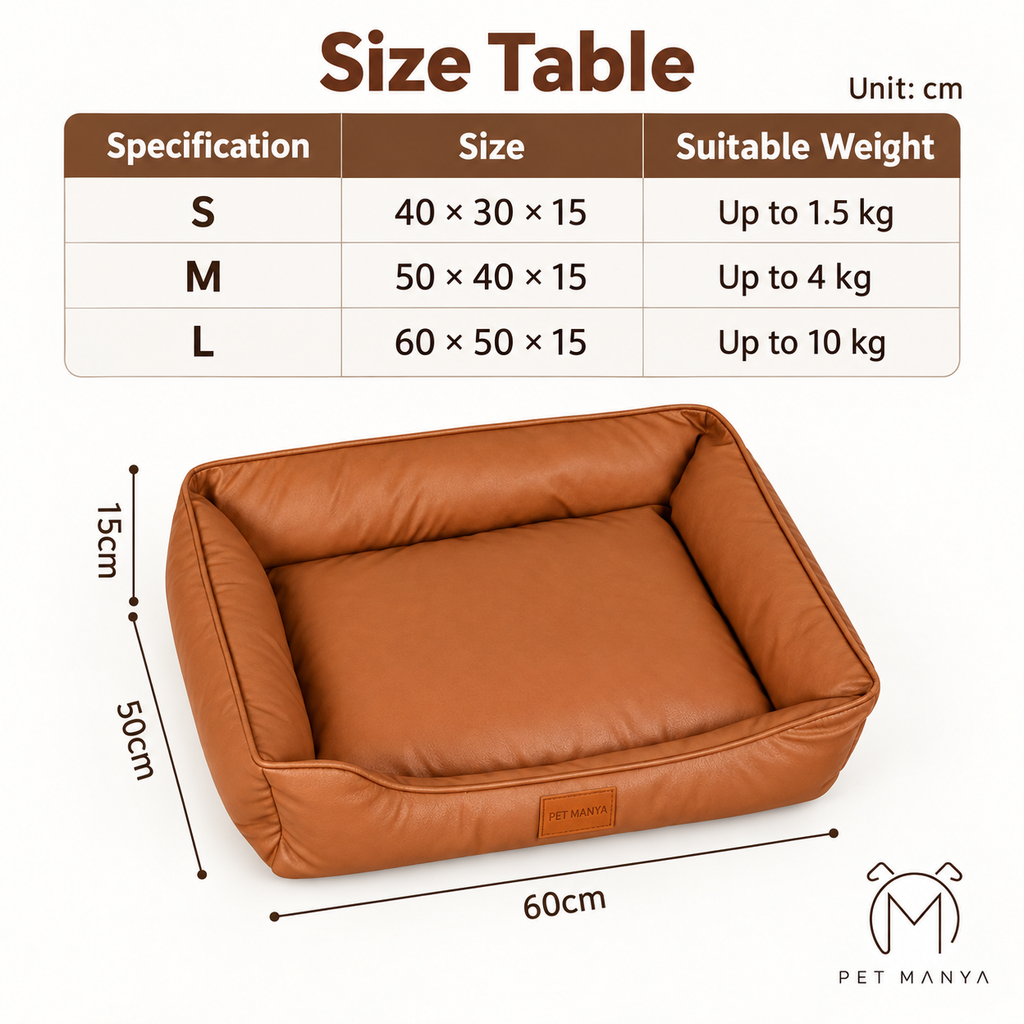 PETMANYA Easy-Clean Waterproof Pet Bed - bed size and fit reference