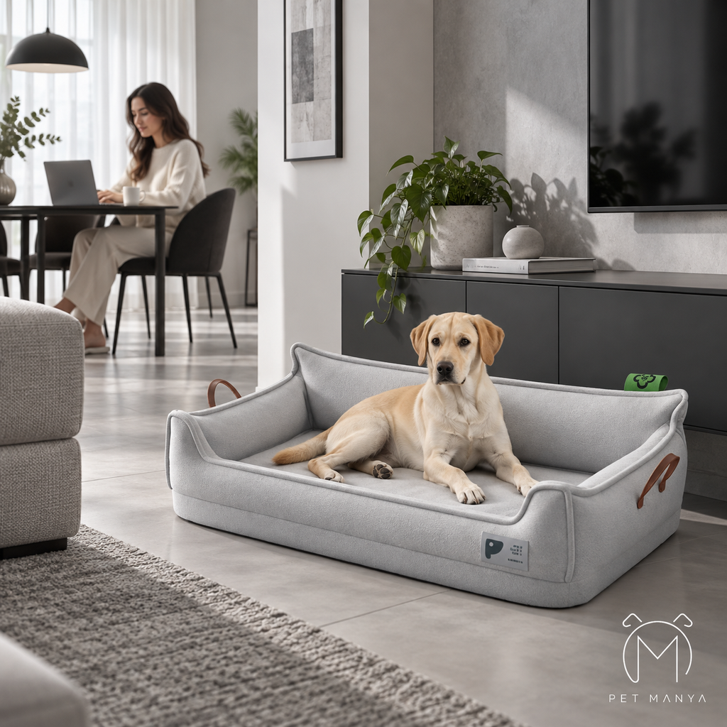 PETMANYA Orthopedic Easy-Care Dog Sofa Bed - cover removal detail
