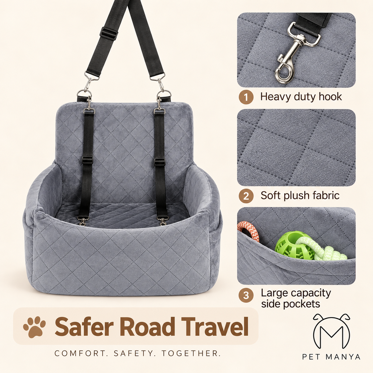 PETMANYA Portable Dog Car Seat - secure travel seat for pets