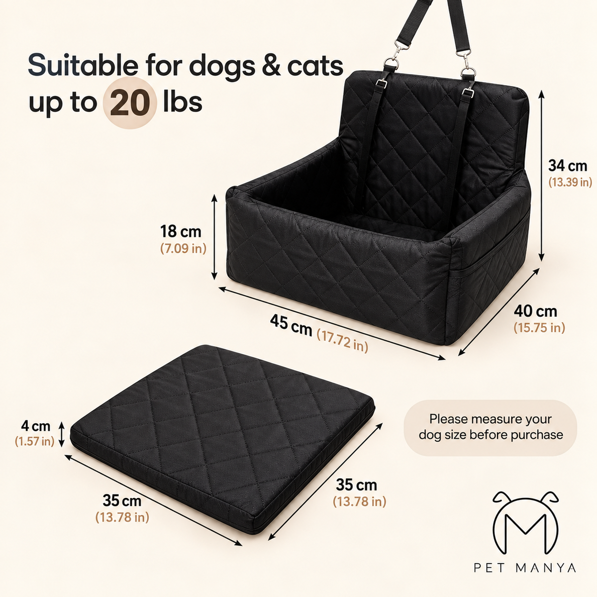 PETMANYA Portable Dog Car Seat - car seat setup detail