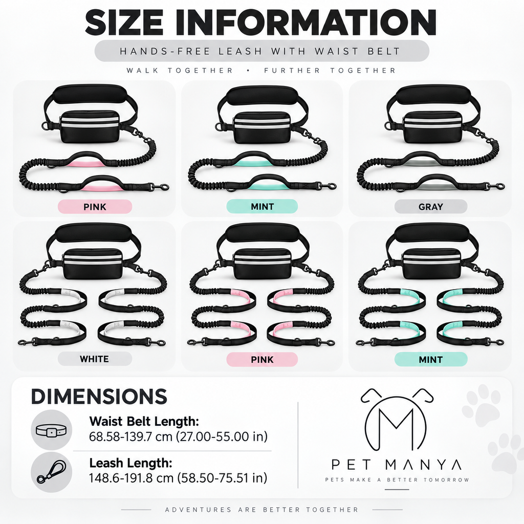 PETMANYA Reflective Hands-Free Running Leash - adjustable fit for comfortable wear