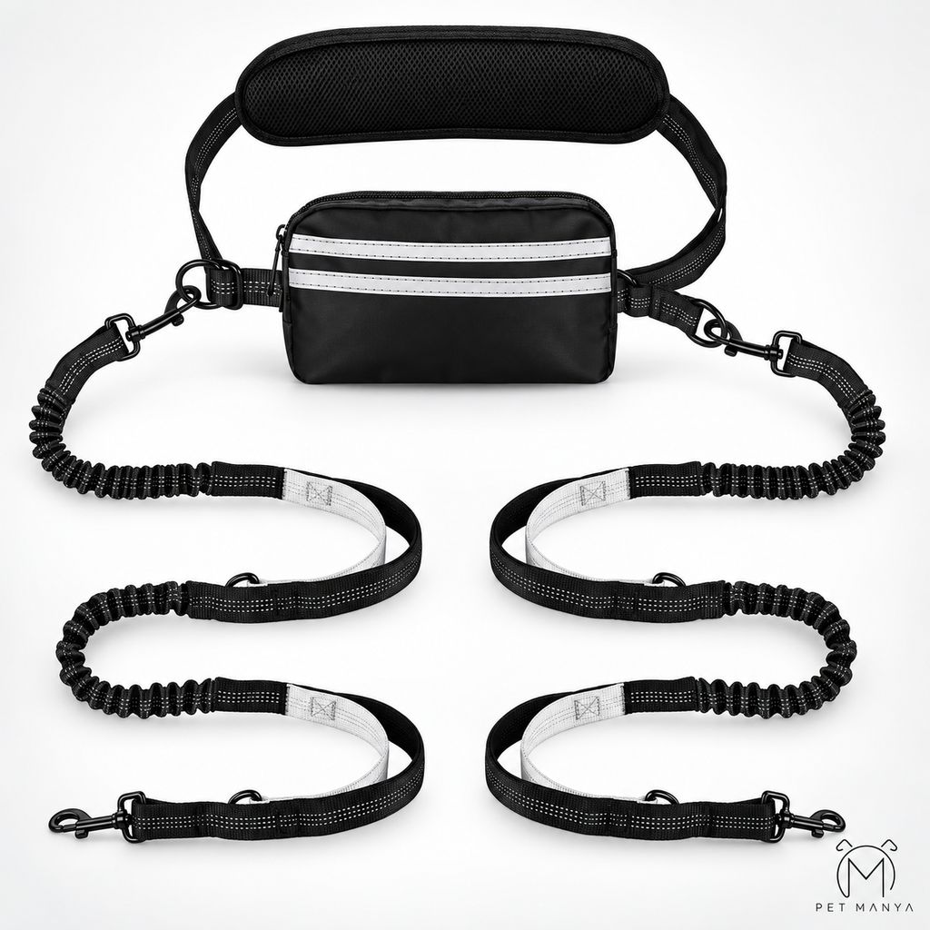 PETMANYA Reflective Hands-Free Running Double Leash in Gray - freedom of movement for pet parents