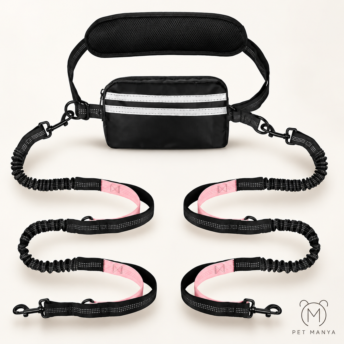 PETMANYA Reflective Hands-Free Running Leash - reflective details for outdoor visibility