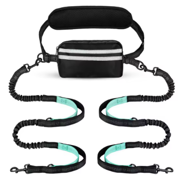 PETMANYA Reflective Hands-Free Running Double Leash in Mint - hands-free running leash detail