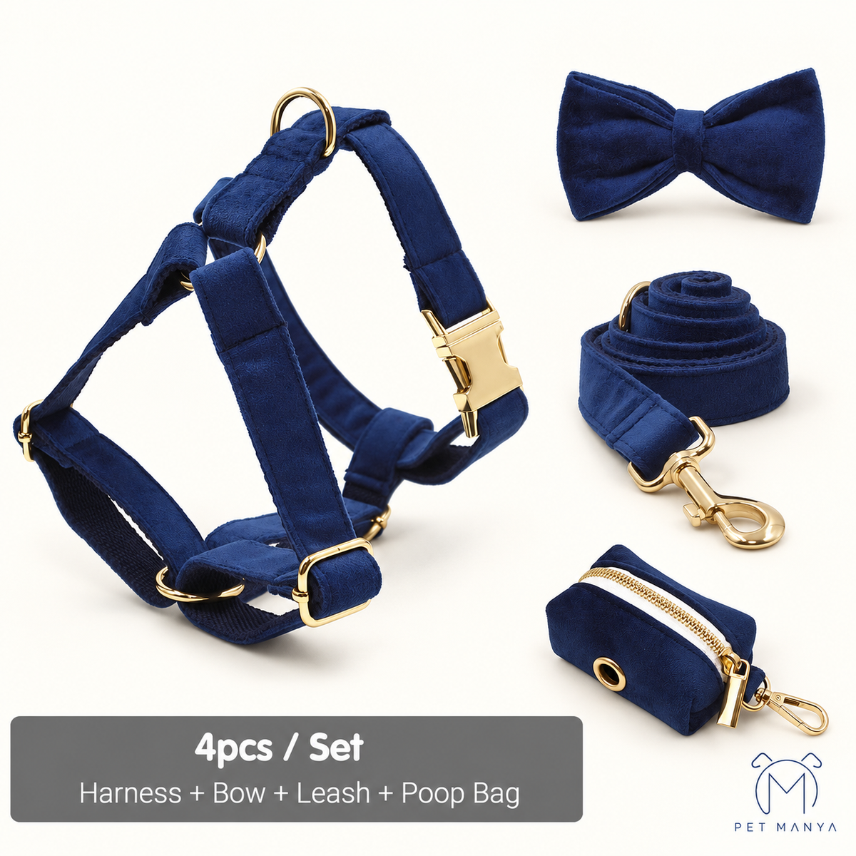 PETMANYA Royal Velvet Harness Set - luxury velvet harness and leash combination