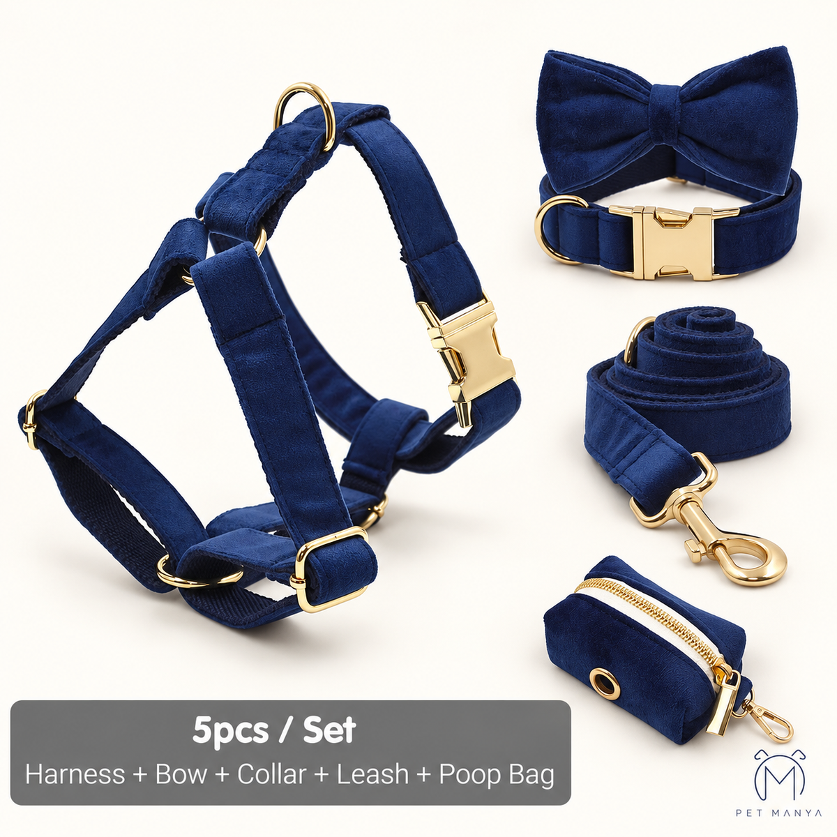 PETMANYA Royal Velvet Harness Set - premium personalized dog walking set
