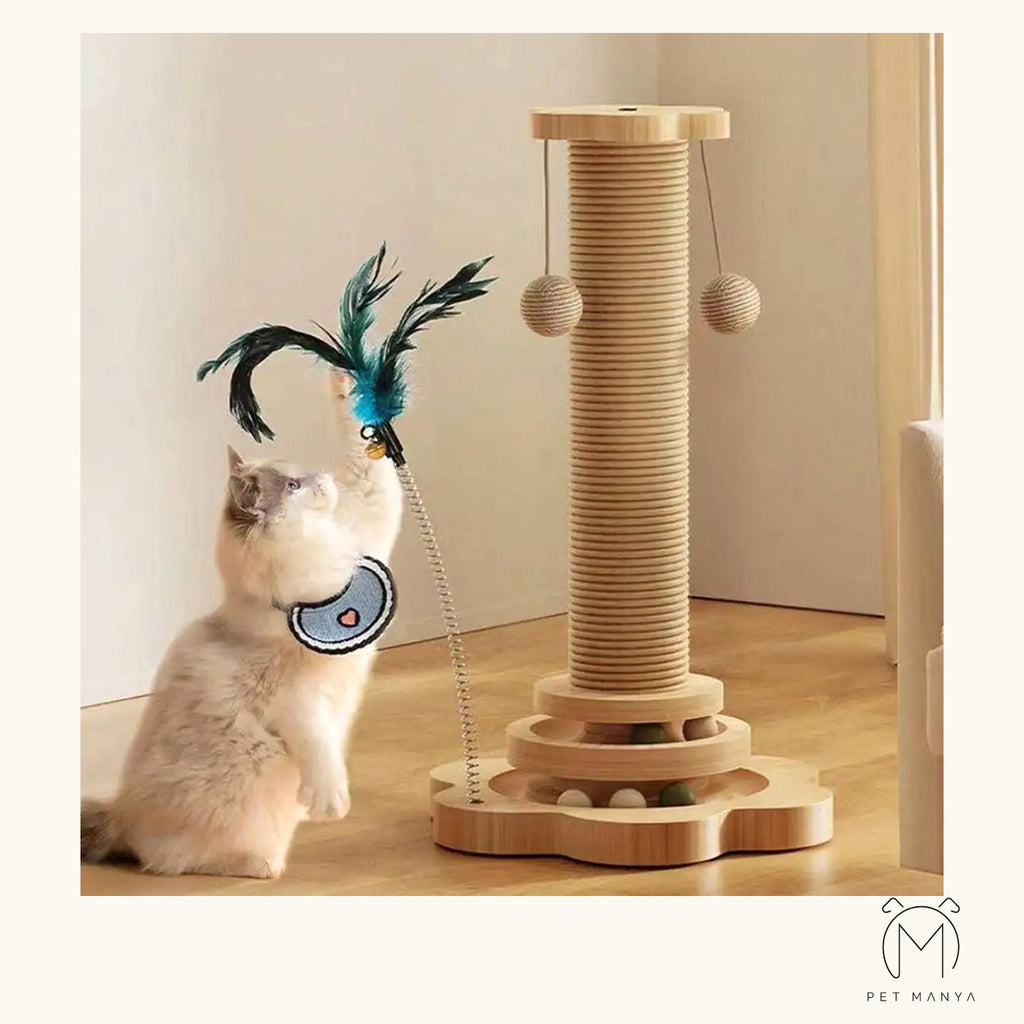 PETMANYA Solid Wood Cat Scratching Activity Center - interactive toys for indoor play