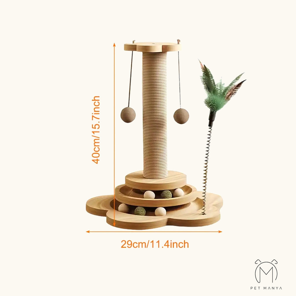 PETMANYA Solid Wood Cat Scratching Activity Center - supports natural scratching behavior