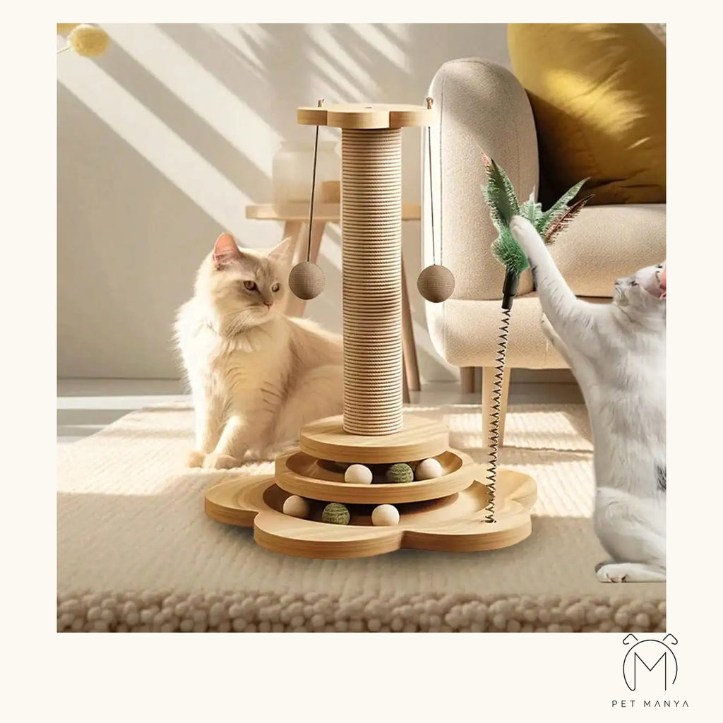 PETMANYA Solid Wood Cat Scratching Activity Center - size and fit reference