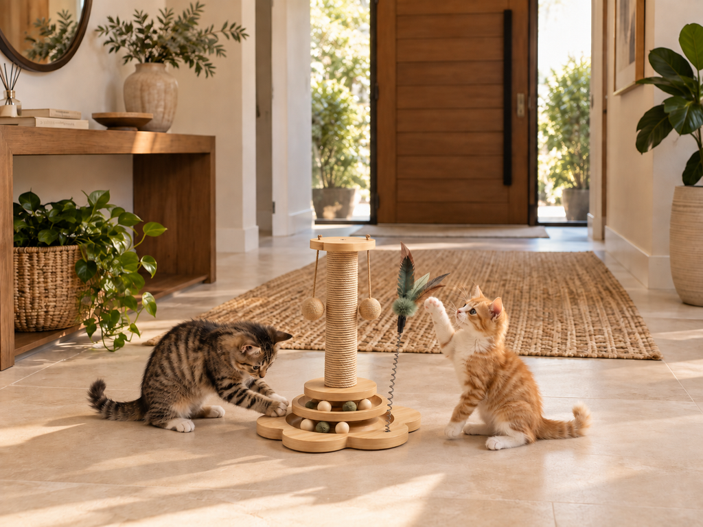 PETMANYA Solid Wood Cat Scratching Activity Center - solid wood frame construction