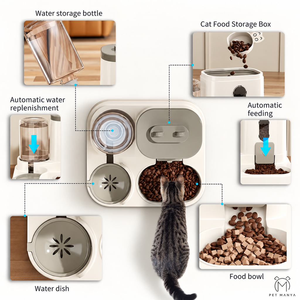 PETMANYA SpillGuard anti-spill dog bowl stand - double bowl feeding station detail